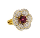 2.55 ctw Red Spinel and Diamond Ring - 18KT Yellow Gold