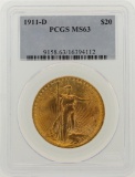1911-D $20 St. Gaudens Double Eagle Gold Coin PCGS MS63