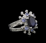 14KT White Gold 3.49 ctw Sapphire, Tanzanite and Diamond Ring