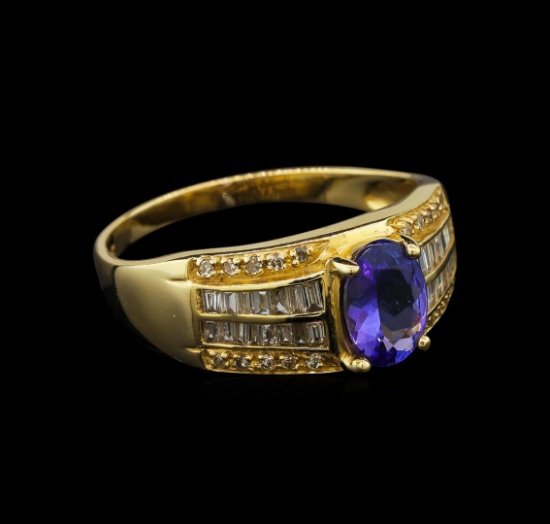 14KT Yellow Gold 1.04 ctw Tanzanite and Diamond Ring