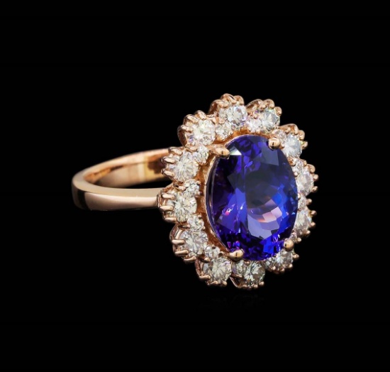 3.83 ctw Tanzanite and Diamond Ring - 14KT Rose Gold