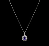 5.23 ctw Tanzanite and Diamond Pendant With Chain - 14KT White Gold