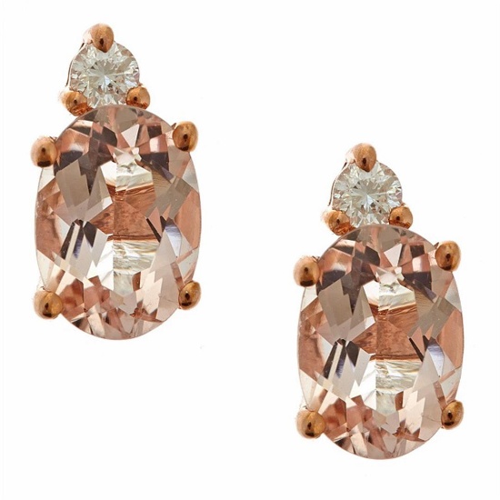 1.39 ctw Morganite and Diamond Earrings - 10KT Rose Gold