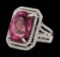 16.15 ctw Pink Tourmaline and Diamond Ring - 14KT White Gold
