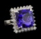 GIA Cert 17.69 ctw Tanzanite and Diamond Ring - 14KT White Gold