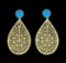 Teardrop Filigree Stone Earrings - Gold Plated