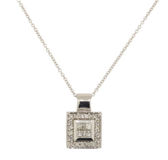 0.5 ctw Diamond Pendant With Chain - 14KT White Gold