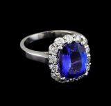 3.78 ctw Tanzanite and Diamond Ring - 14KT White Gold