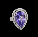 8.82 ctw Tanzanite and Diamond Ring - 14KT White Gold