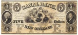 1800's $5 Canal Bank, New Orleans, LA Obsolete Bank Note