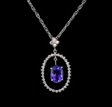 2.78 ctw Tanzanite and Diamond Pendant With Chain - 14KT White Gold