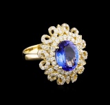 3.56 ctw Tanzanite and Diamond Ring - 14KT Yellow Gold