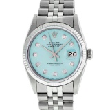 Rolex Mens Stainless Steel Ice Blue Diamond 36MM Datejust Wristwatch