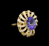 3.76 ctw Tanzanite and Diamond Ring - 14KT Yellow Gold