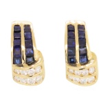 1.0 ctw Blue Sapphire Earrings - 14KT Yellow Gold