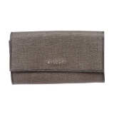 Bvlgari Gray Coated Canvas Leather Trim Continental Long Wallet