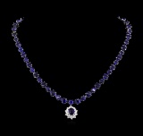 50.00 ctw Blue Sapphire and Diamond Necklace - 14KT White Gold