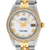 Rolex Mens 2 Tone 14K Mother Of Pearl Diamond 36MM Datejust Wristwatch