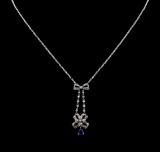 0.69 ctw Blue Sapphire and Diamond Necklace - 18KT White Gold