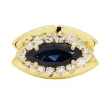 1.8 ctw Diamond And Blue Sapphire Ring - 18KT Yellow And White Gold