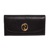 Gucci Vintage 1973 Black Leather Continental Wallet