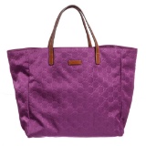 Gucci Purple Nylon Leather GG Tote Bag