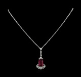 5.00 ctw Rubellite and Diamond Pendant With Chain - 18KT White Gold