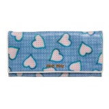 Miu Miu Blue White Dots Pink Hearts Leather Long Wallet