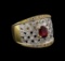 14KT Yellow Gold 1.02 ctw Ruby and White Topaz Ring