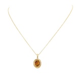 3.39 ctw Citrine and Diamond Pendant with Chain - 14KT Yellow Gold