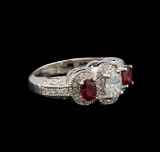 14KT White Gold 0.84 ctw Ruby and Diamond Ring