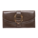 Bvlgari Dark Brown Leather Snap Closure Long Wallet