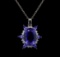 GIA Cert 28.43 ctw Tanzanite and Diamond Pendant With Chain - 14KT White Gold