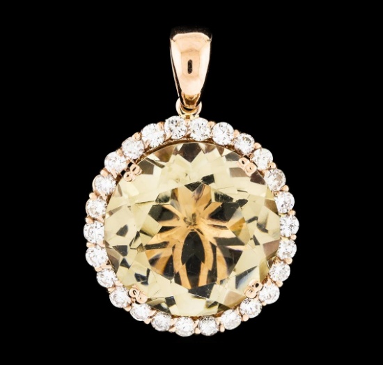 23.21 ctw Lemon Quartz and Diamond Pendant - 14KT Rose Gold