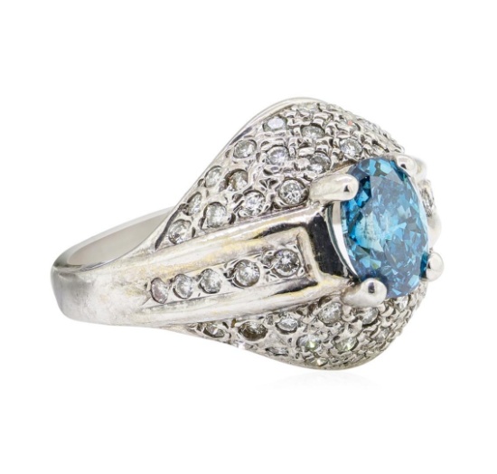 1.52 ctw Blue and White Diamond Ring - 14KT White Gold