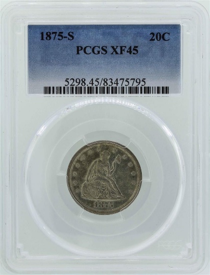 1875-S Seated Liberty Twenty Cent Piece Coin PCGS XF45