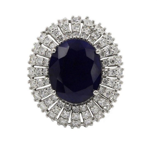 8.76 ctw Sapphire and Diamond Ring - 14KT White Gold