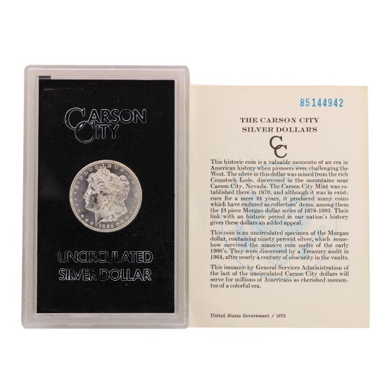 1885-CC $1 Morgan Silver Dollar Uncirculated Coin GSA w/ COA