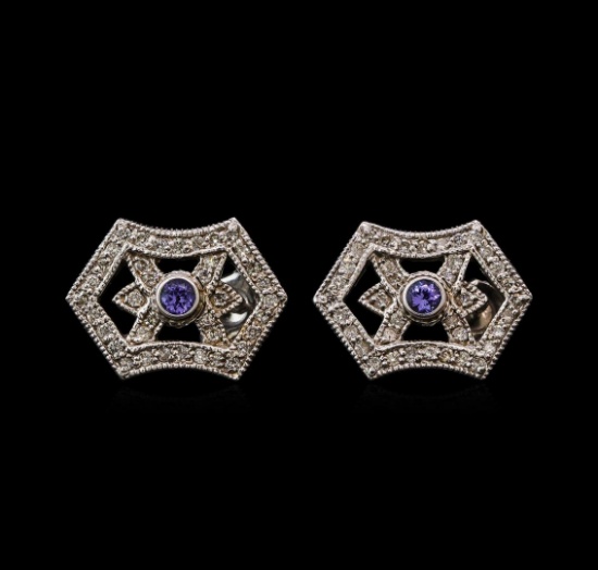 0.23 ctw Tanzanite and Diamond Earrings - 14KT White Gold