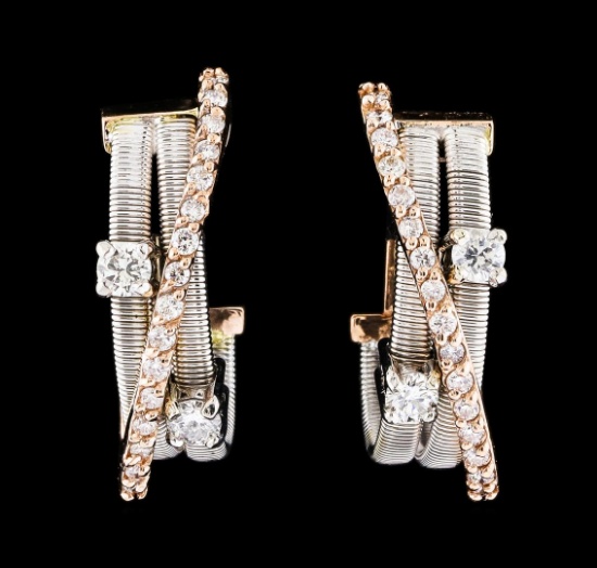 0.58 ctw Diamond Earrings - 14KT Two-Tone Gold