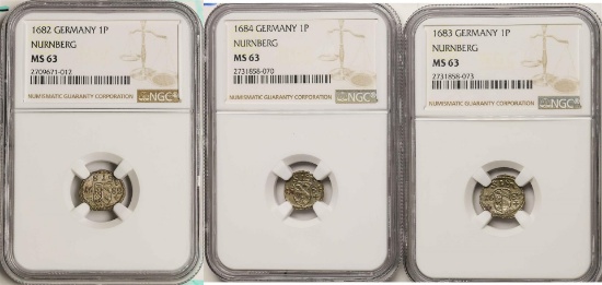 Lot of 1682-1684 Germany Nurnberg Pfennig Coins NGC MS63