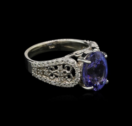 4.38 ctw Tanzanite and Diamond Ring - 14KT White Gold