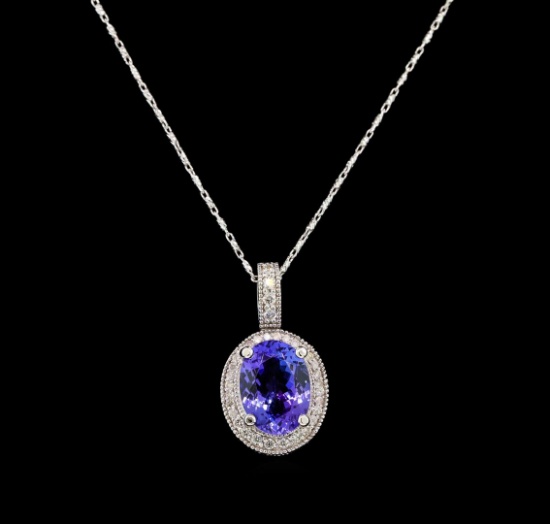 14KT White Gold 3.29 ctw Tanzanite and Diamond Pendant With Chain