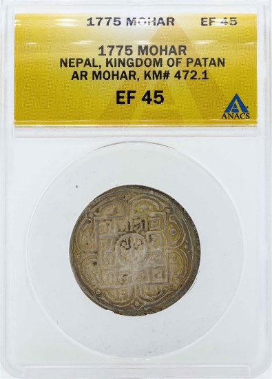 1775 Nepal Mohar Kingdom of Patan Coin ANACS EF45