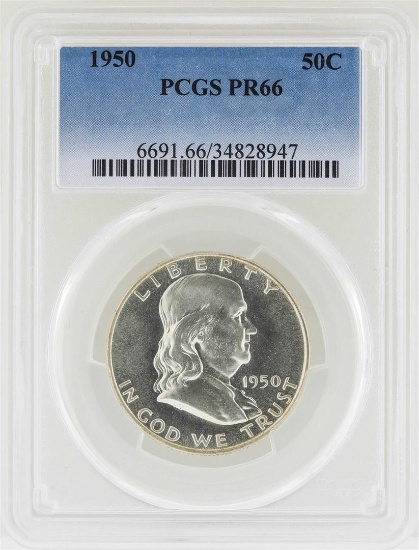 1950 Franklin Half Dollar Proof Coin PCGS PR66