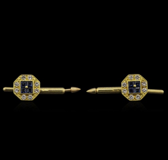 0.58 ctw Blue Sapphire and Diamond Shirt Studs - 14KT Yellow Gold