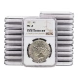 Lot of (20) 1922 $1 Peace Silver Dollar Coin NGC MS64
