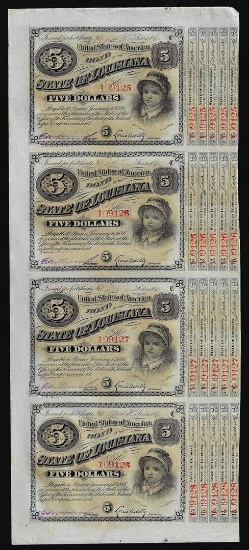 Uncut Sheet of (4) State of Louisiana Baby Bond Obsolete Notes