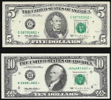 Set of 1995 $5 & $10 Federal Reserve STAR Notes