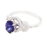 1.71 ctw Sapphire and Diamond Ring - 18KT White Gold